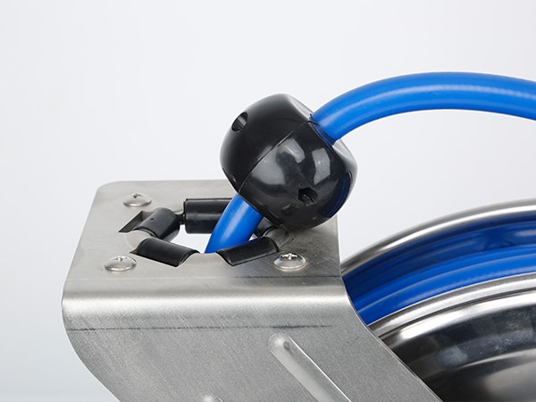 A side view of a hose reel's hose bumper.