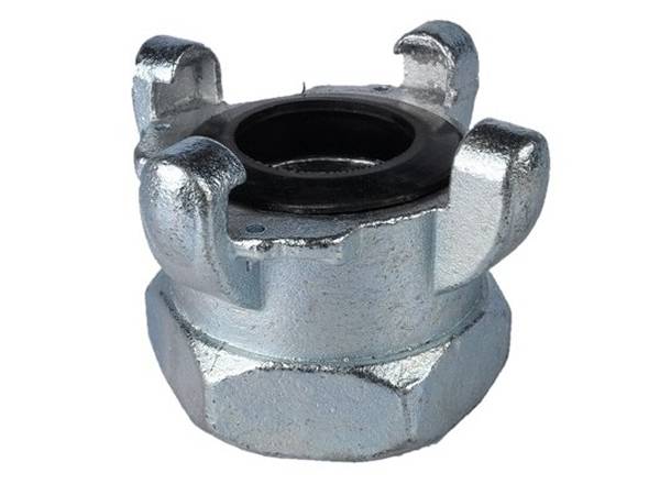 A piece of 4-lug universal coupling female end with sealing gasket on white background.