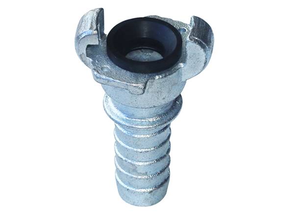 A piece of 2-lug universal coupling hose end with sealing gasket on white background.