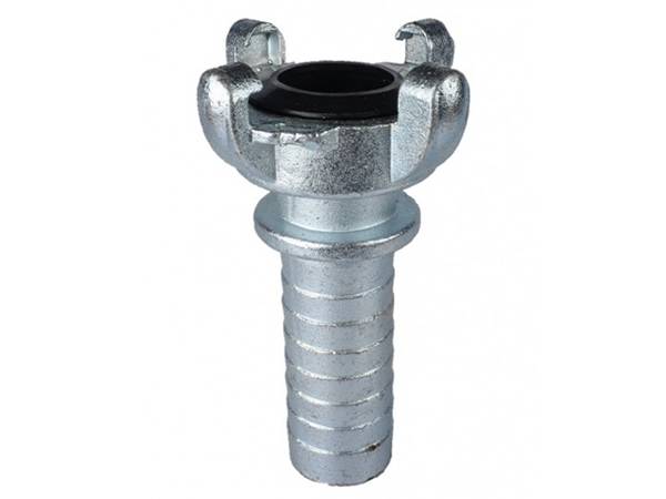 A piece of 4-lug universal coupling hose end with sealing gasket on white background.
